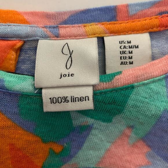 JOIE‎ Multi-Color Tropical Print Linen Cap Sleeve Back Button Down Top Size Med - Picture 9 of 11